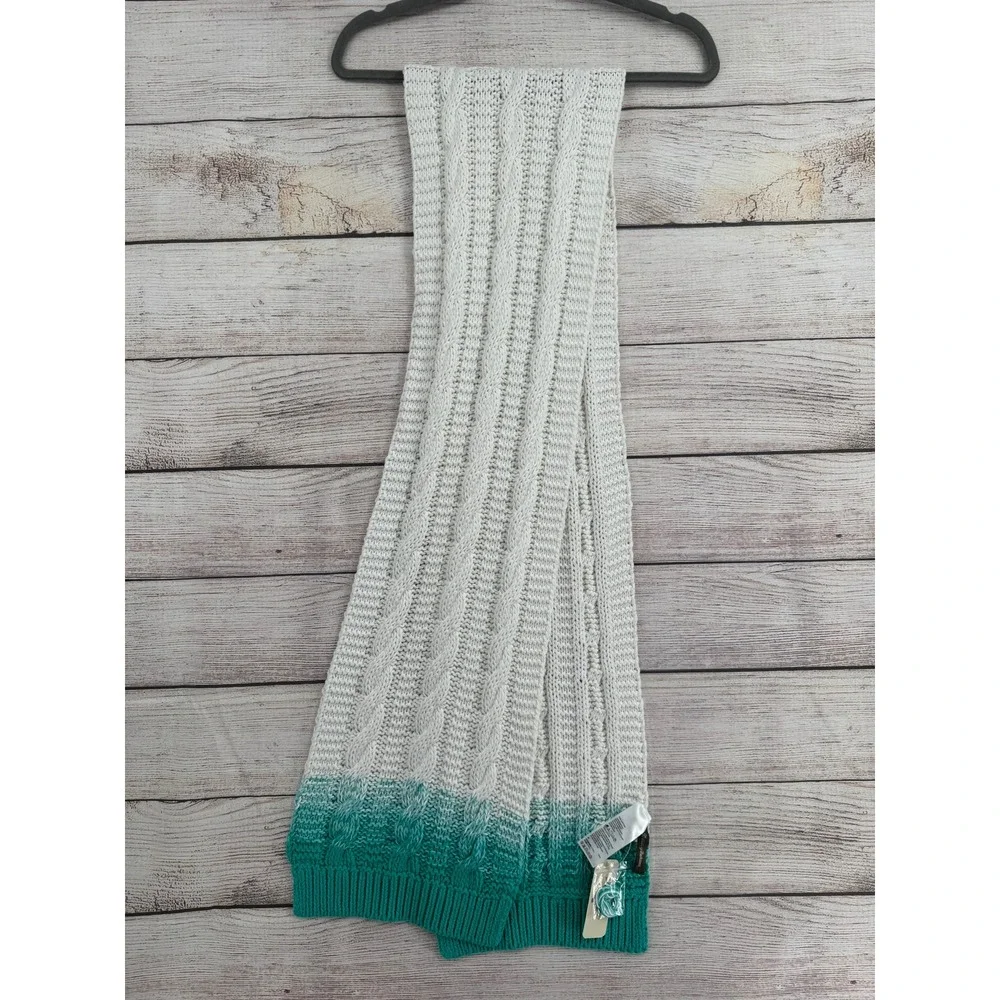 Tommy Bahama Scarf Womens OS Teal Carmel Cable Ombre Oblong Cotton THW73351